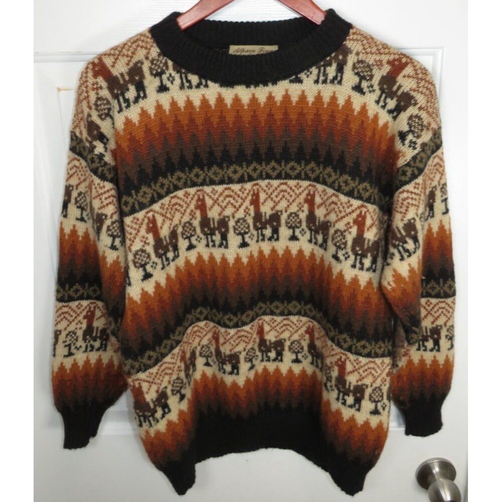 Alpaca Fina Women's Southwestern AOP Alpaca Blend Sweater Size Medium VTG